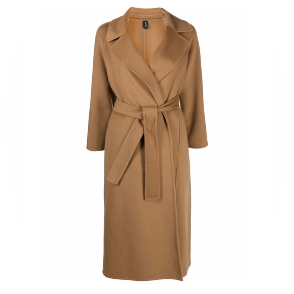 PALTO Tie-Waist Coat Belted Wrap Tan Color size 42 Italian Double Faced Wool - Picture 5 of 17